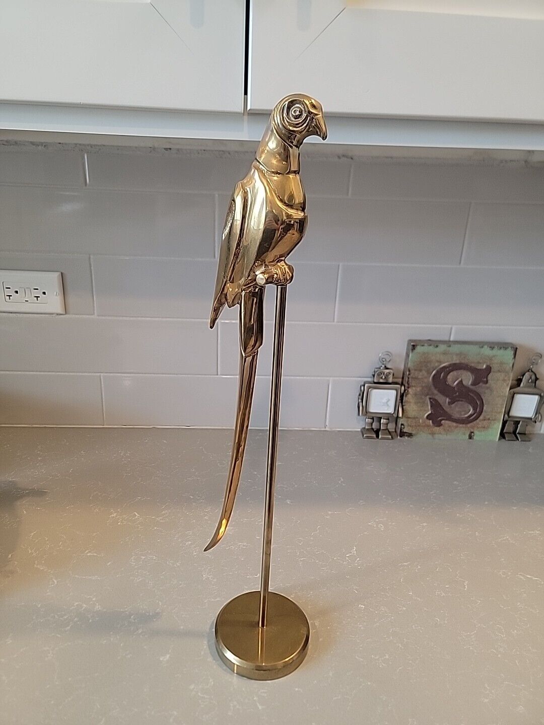 VTG MCM Gatco Solid Brass Parrot On A Perch Stand Sculpture Figurine 19