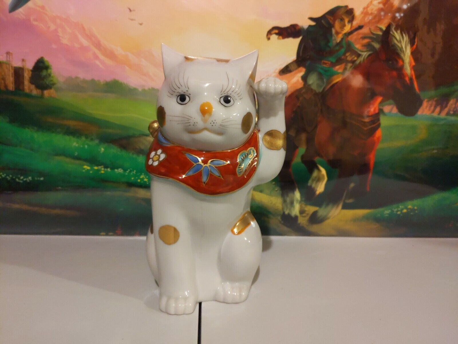 VINTAGE Signed Maneki Neko Ceramic Beckoning Lucky Japanese Cat 7.25\