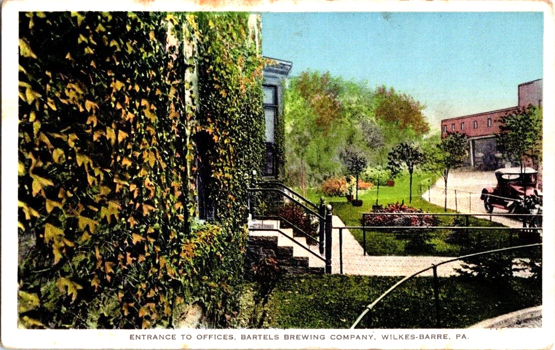 Wilks Barre Pa. Entrance to Bartels Brewing Co offices vintage postcard a42