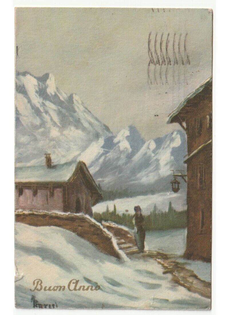 1947 A.Pratesi Card D\'Epoca Happy Year Landscape By Mountain Gites