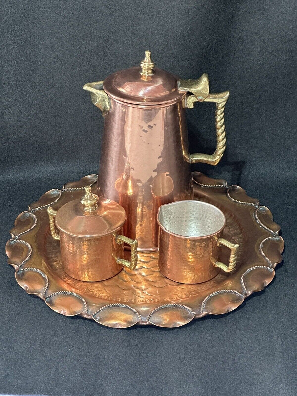 COLONIAL VIRGINIA  Copper Coffee Set  GREGORIAN Platter  Shiny  Vintage
