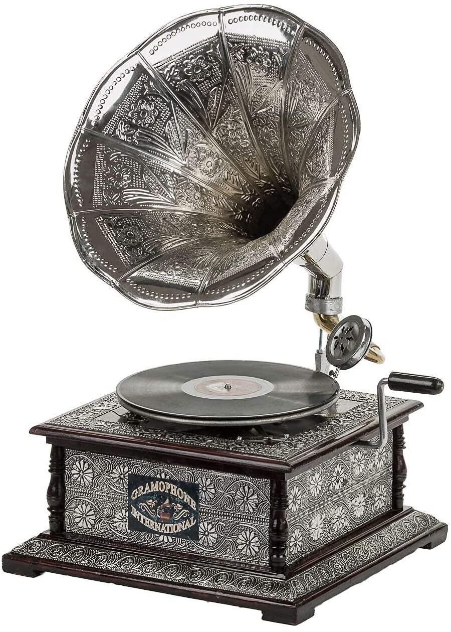 Original Silver Square Music Player | Record Player | HMV Vintage Gramophone Pla