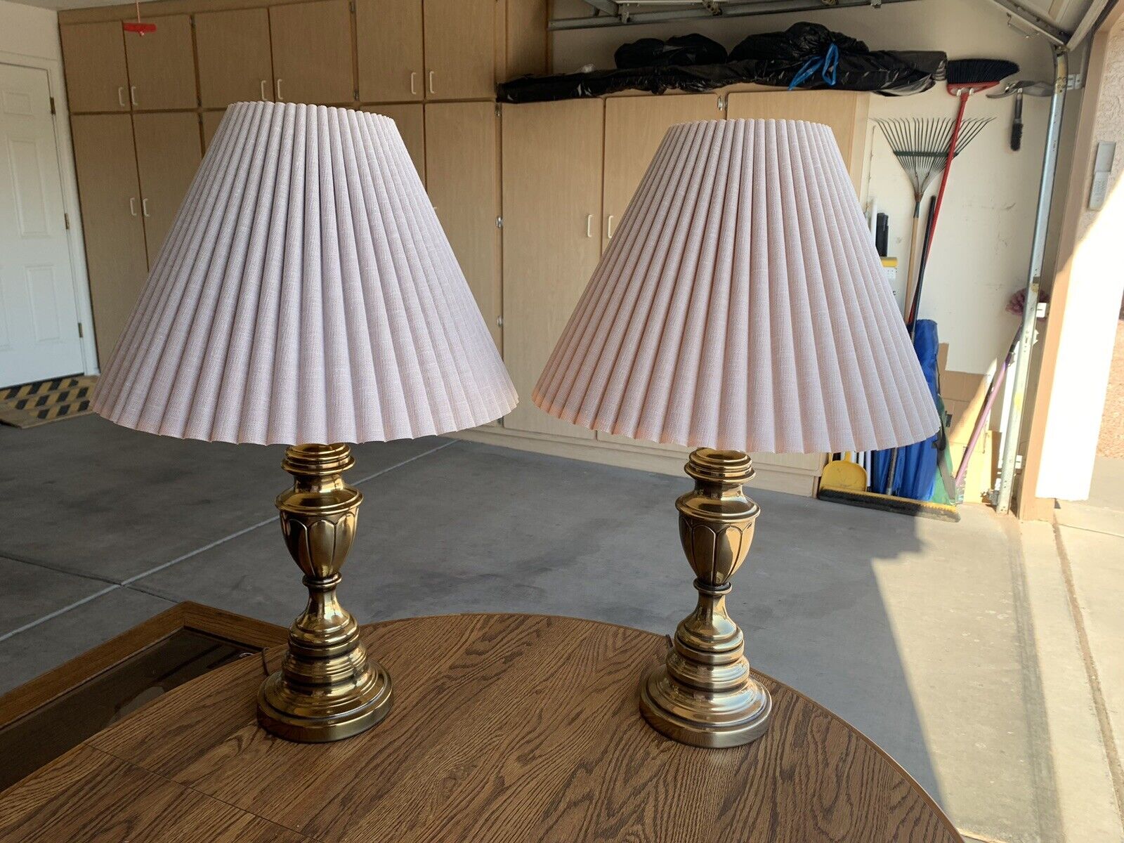 vintage brass table lamps pair