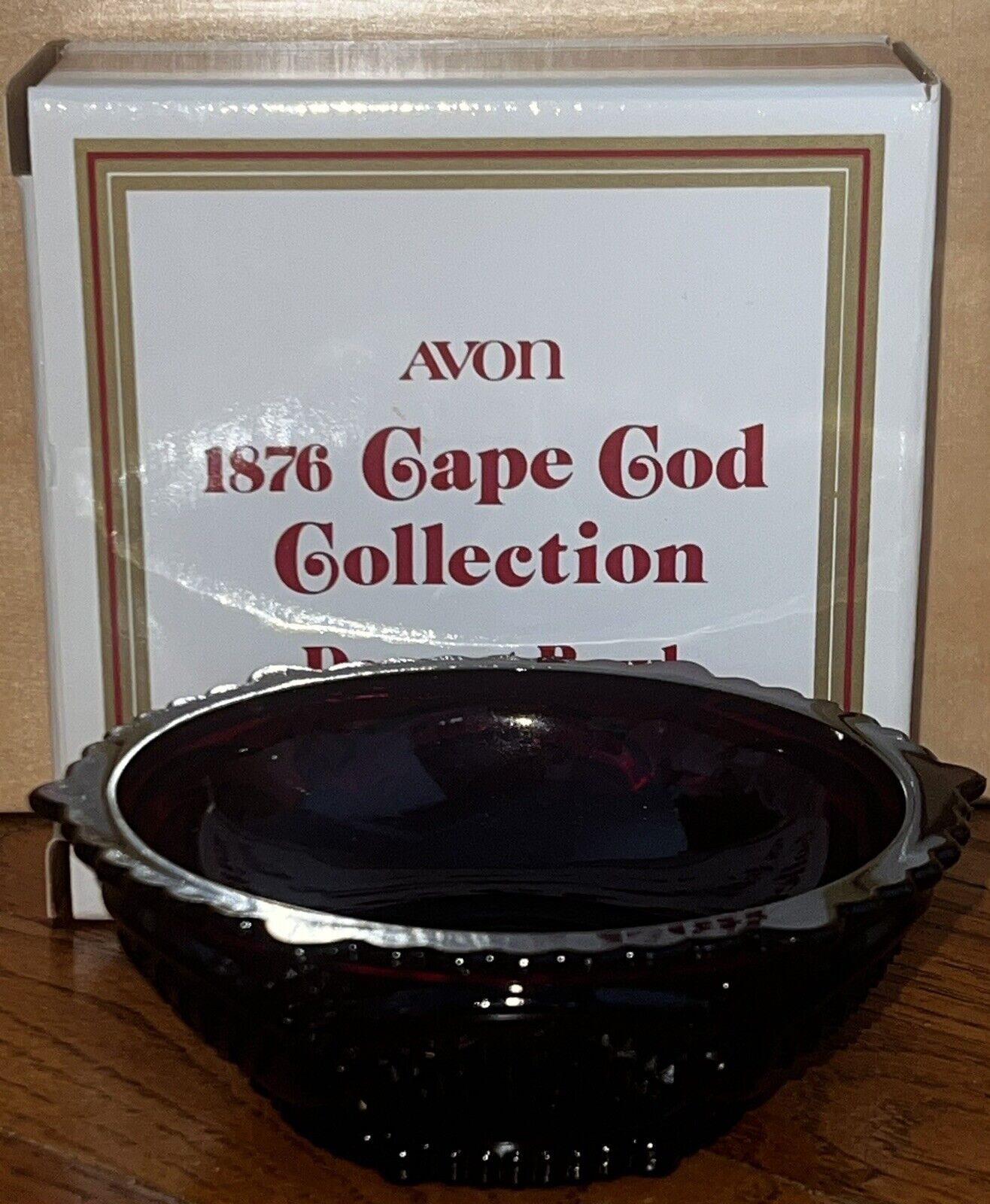 New Vintage Avon 1876 Cape Cod Ruby Red Dessert Bowl In Original Box