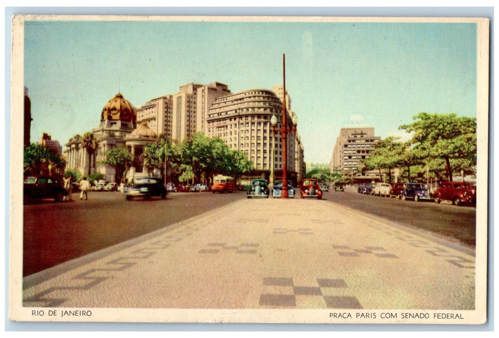 Rio De Janeiro Brazil Postcard Praca Paris Com Senado Federal c1940\'s