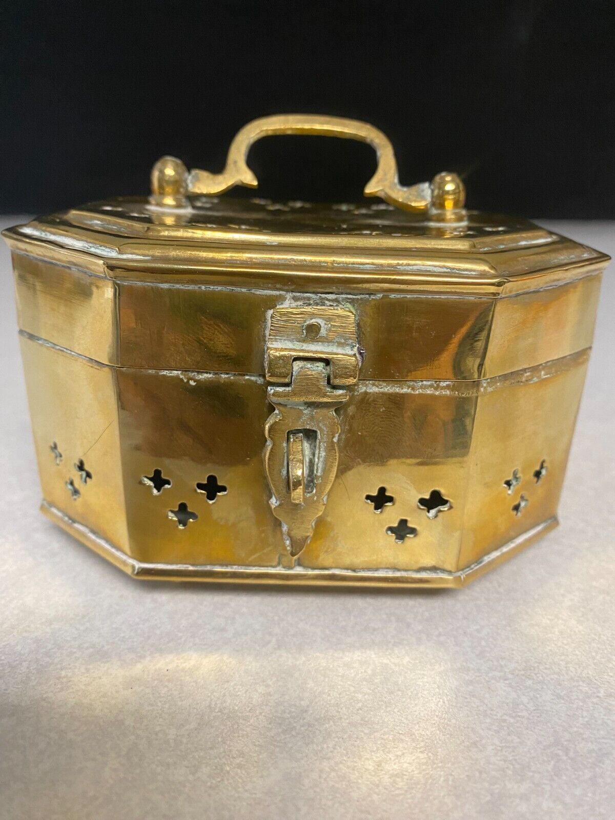 Vintage Pierced Brass Cricket Trinket Box Lidded Hinged