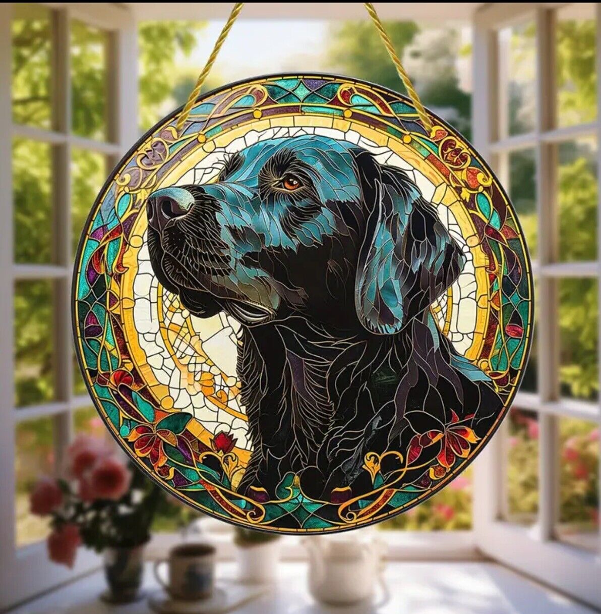 NEW 6” Black Lab Suncatcher. Beautiful Colorful Piece With Hanger. NEW