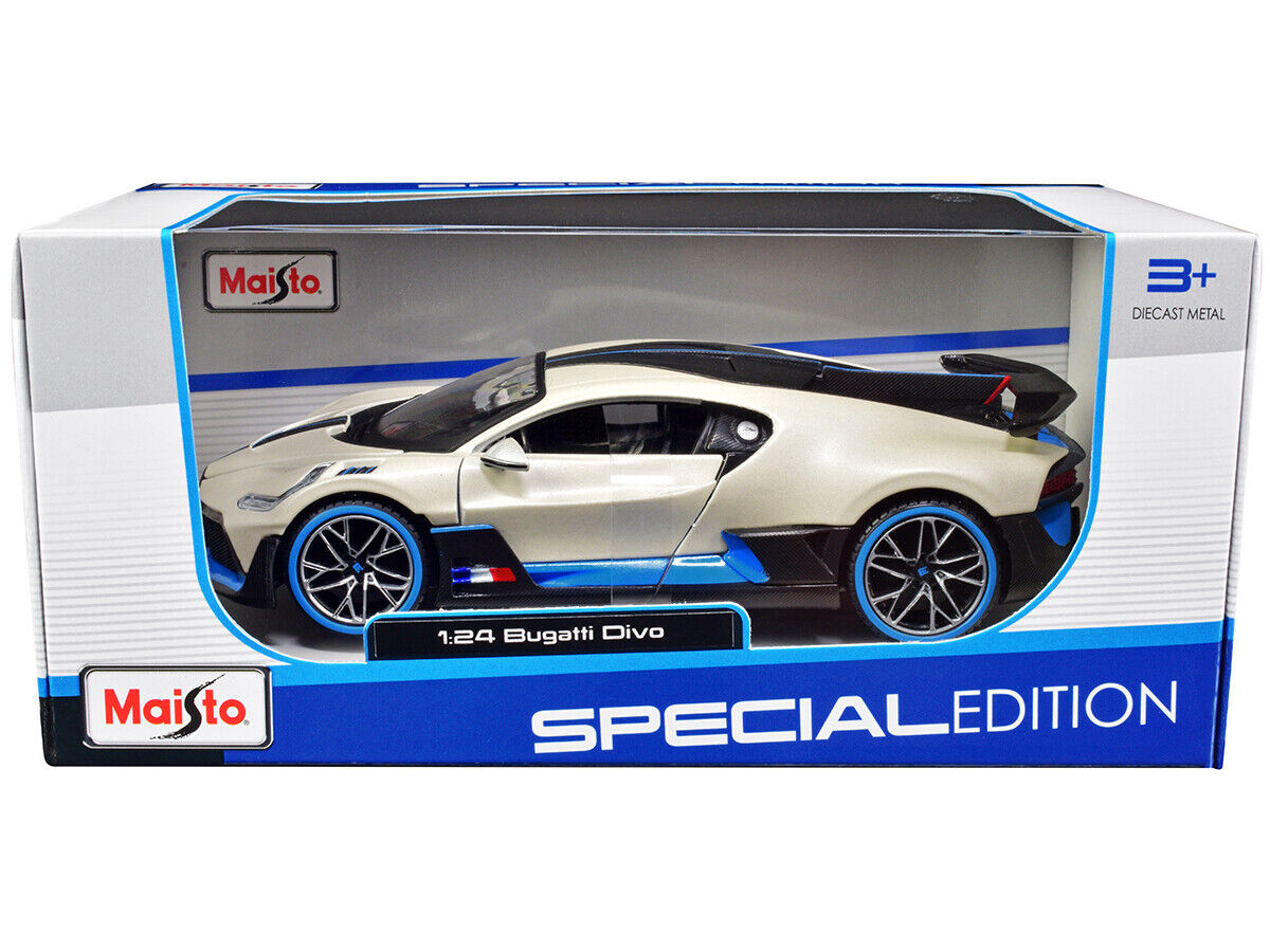 Bugatti Divo Satin White Metallic with Carbon and Blue Accents 