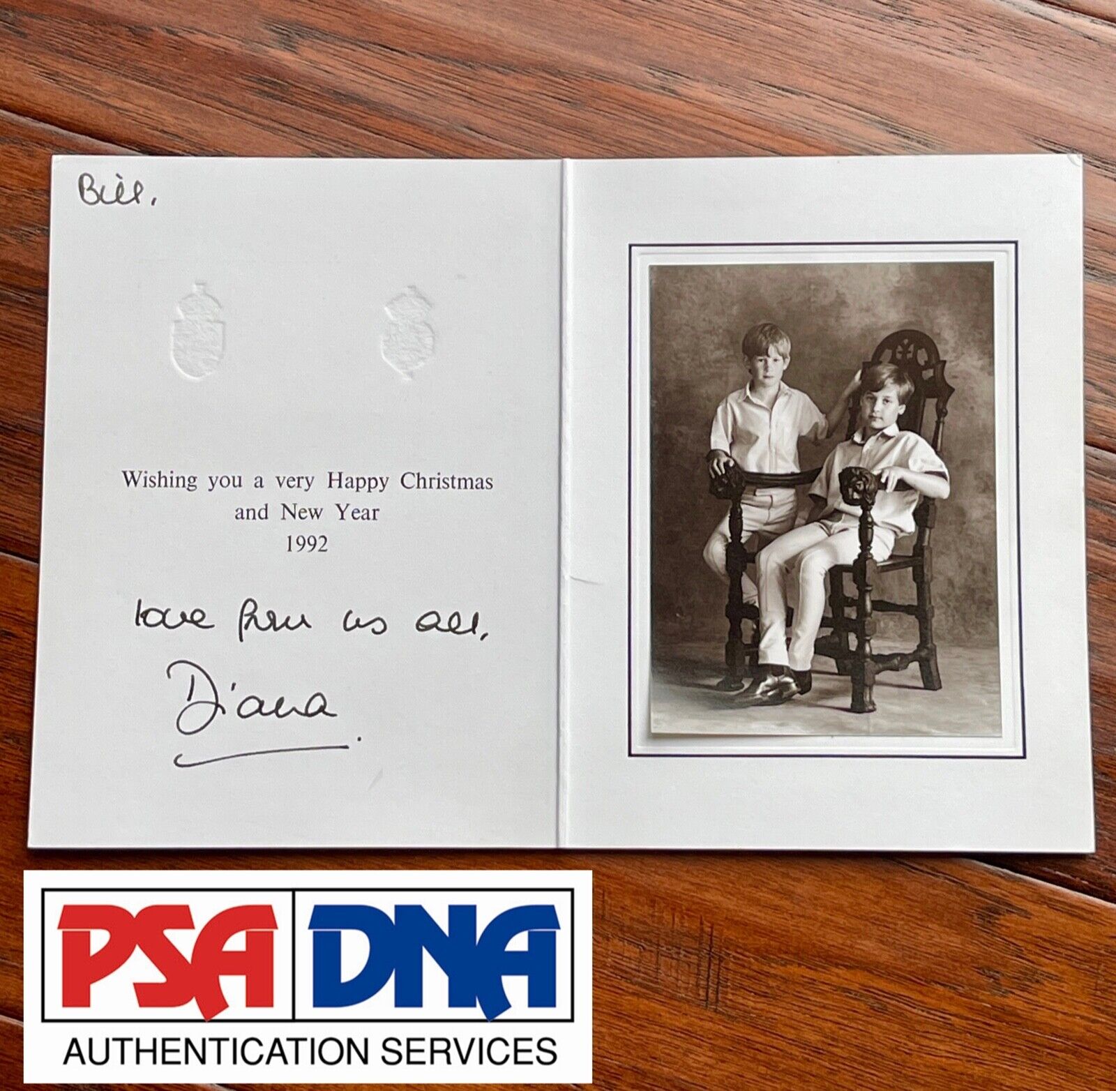 PRINCESS DIANA * Autograph Family Christmas Card Signed * 1992