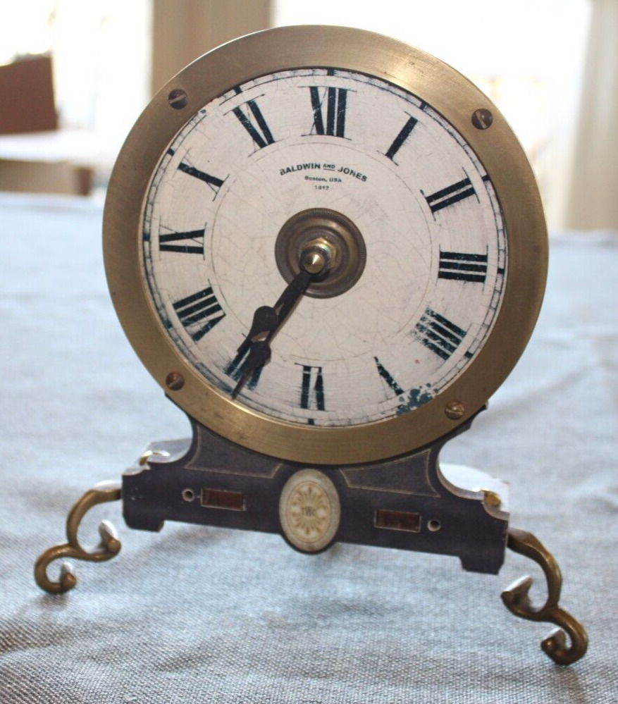 Genuine Timeworks Decorative Brass & Wood Table Top / Desk Clock  -  Vintage