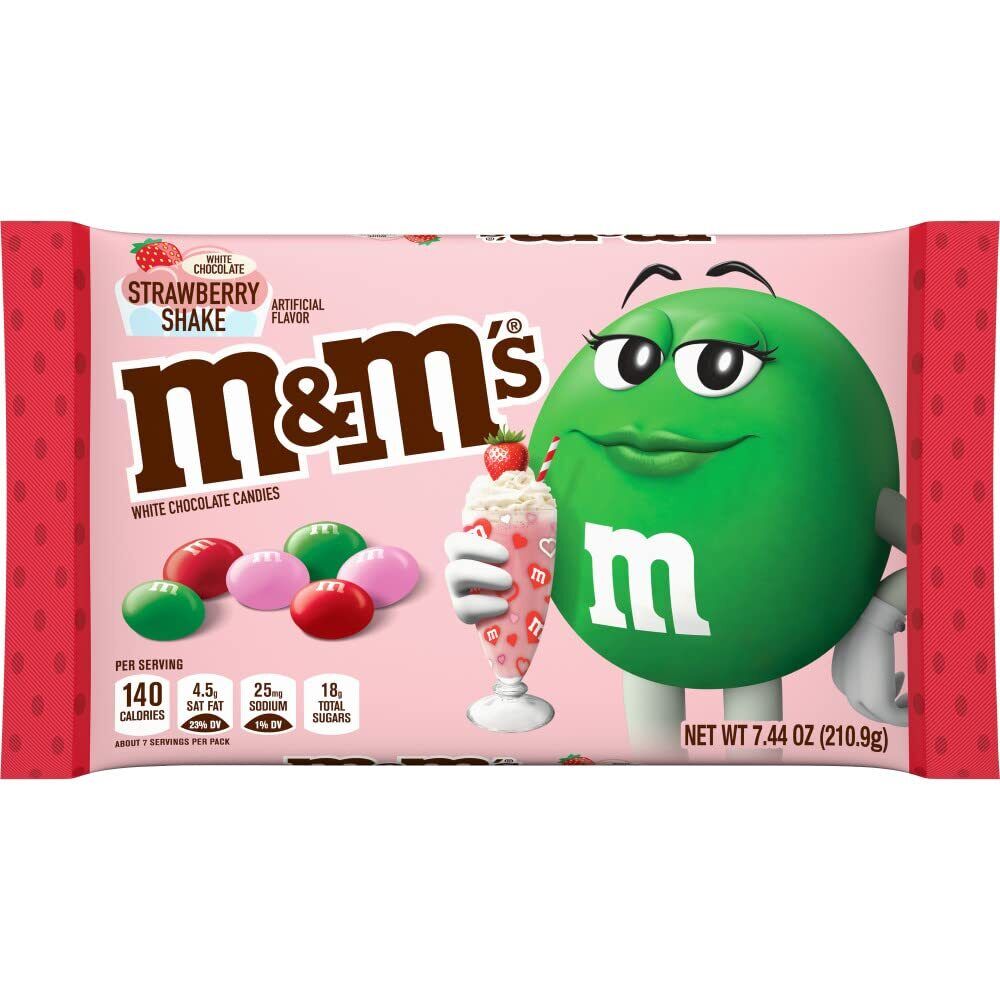 M&M'S White Chocolate Strawberry Shake Valentines Day Candy, 7.44 oz Bag