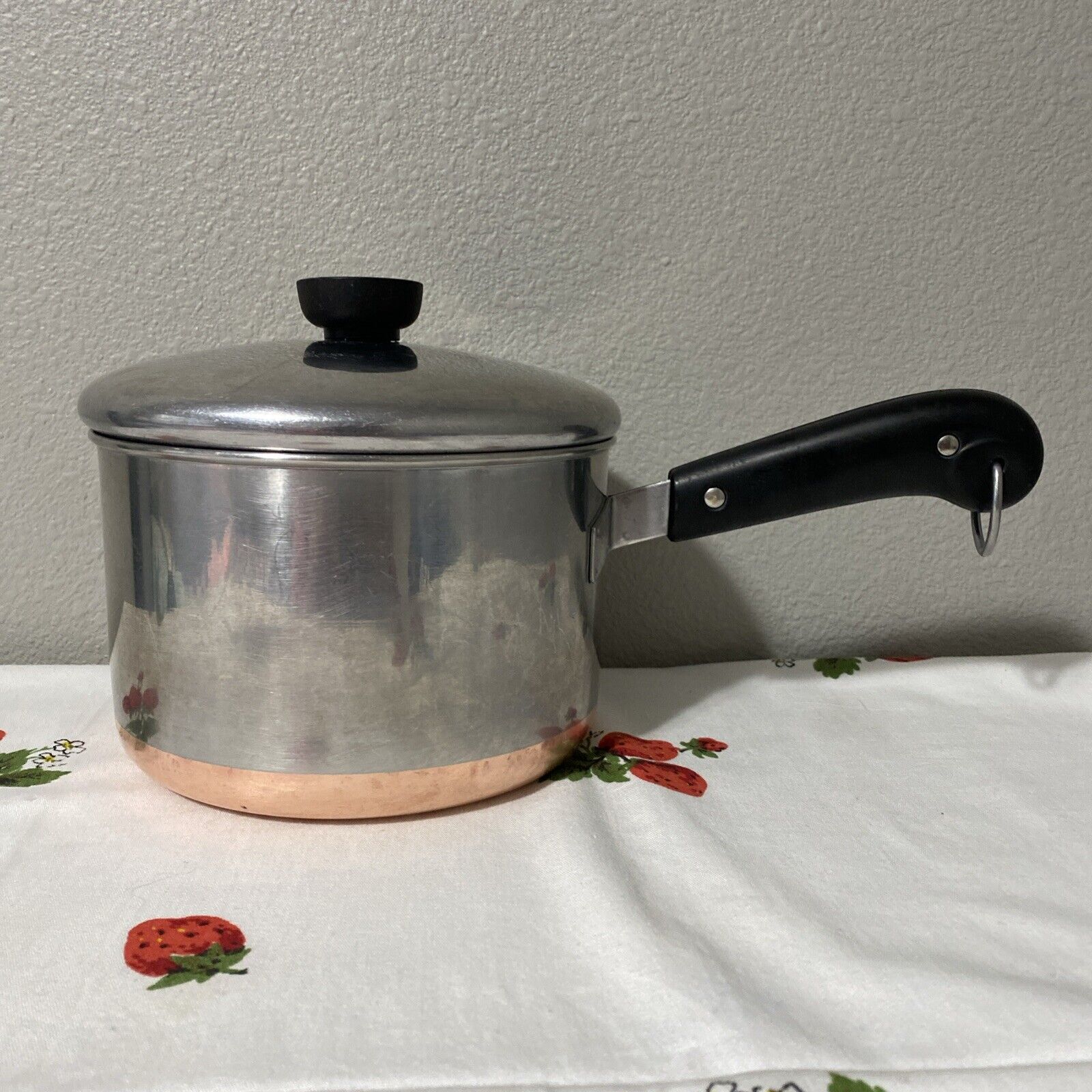 Vintage Revere Ware 3 Quart Saucepan Pot with Lid Copper Bottom Double Ring