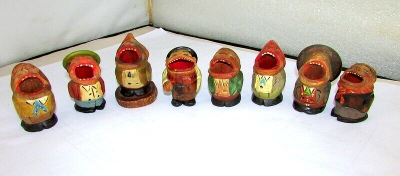 8 Vintage ANRI Carved Wood Toothpick Holders Made in Italy