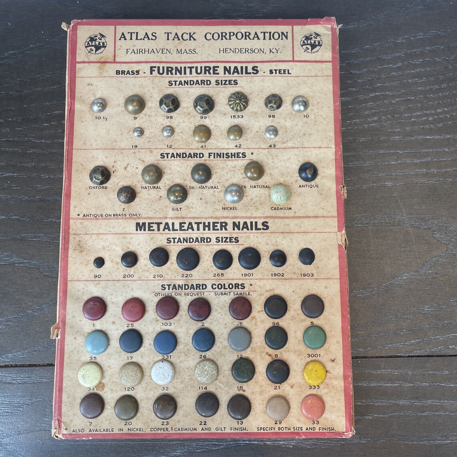 Vintage Atlas Tack Corporation Furniture Nails Display