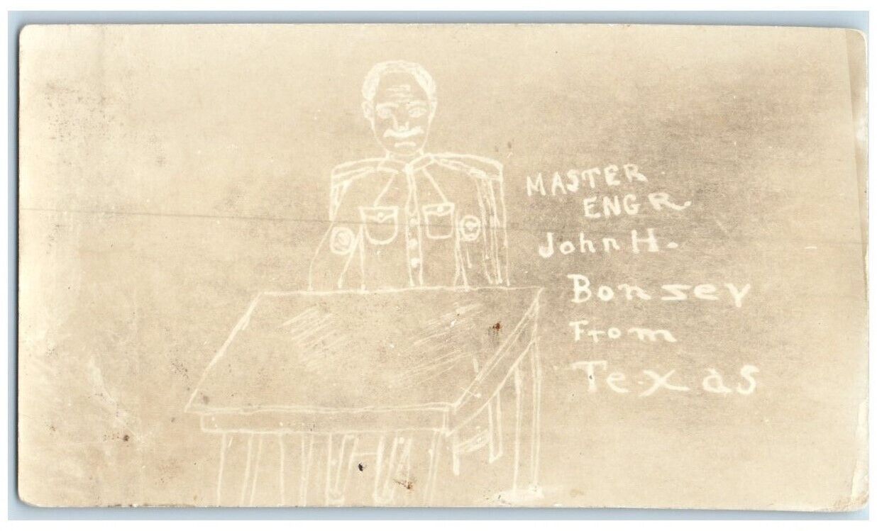 c1910\'s Handmade Art Sketch Engineer John Bonsey Texas RPPC Photo Postcard