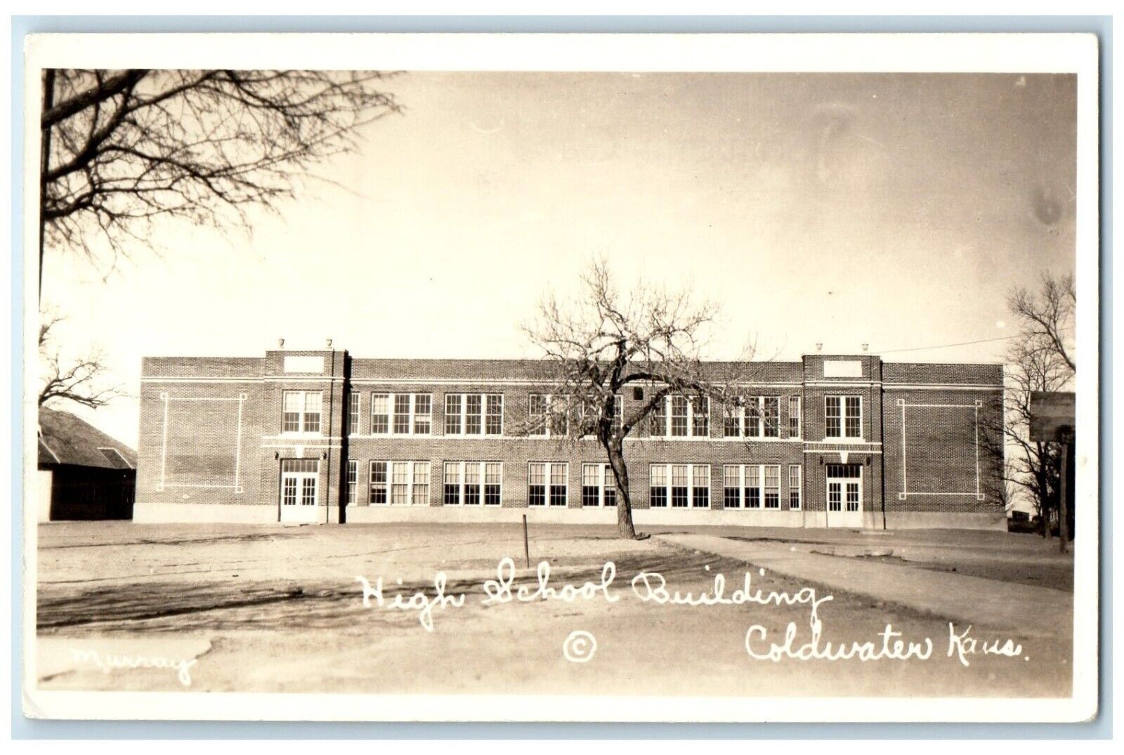 c1930's High School Building Campus Coldwater Kansas KS RPPC Photo Postcard