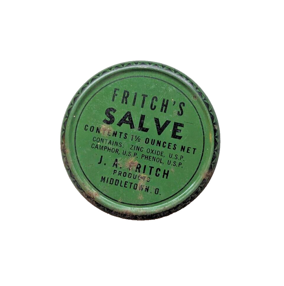 Vintage Fritch's Salve Tin Medicine Container J.A. Fritch Middletown OH Camphor