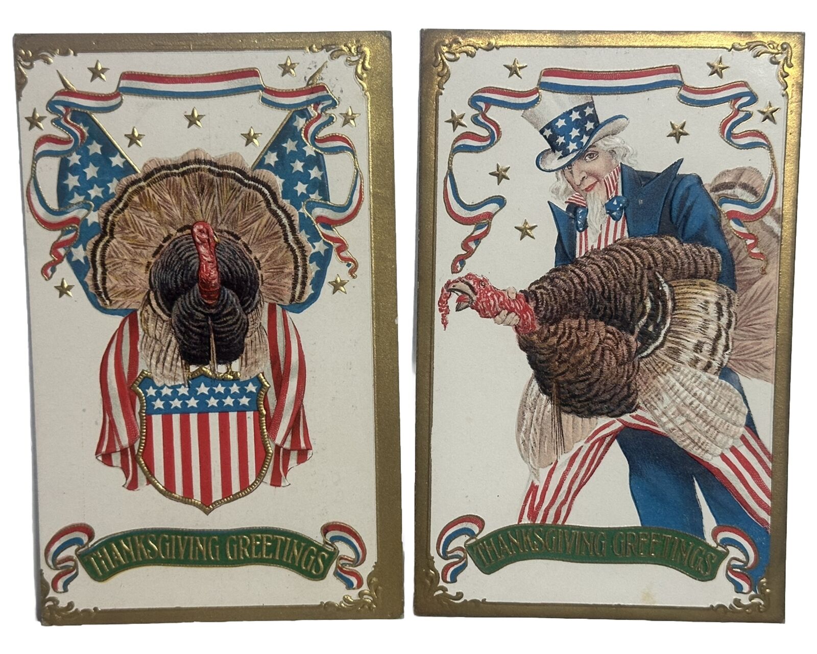Uncle Sam Postcard Patriotic Thanksgiving Carries Turkey Lot 2 one trimmed
