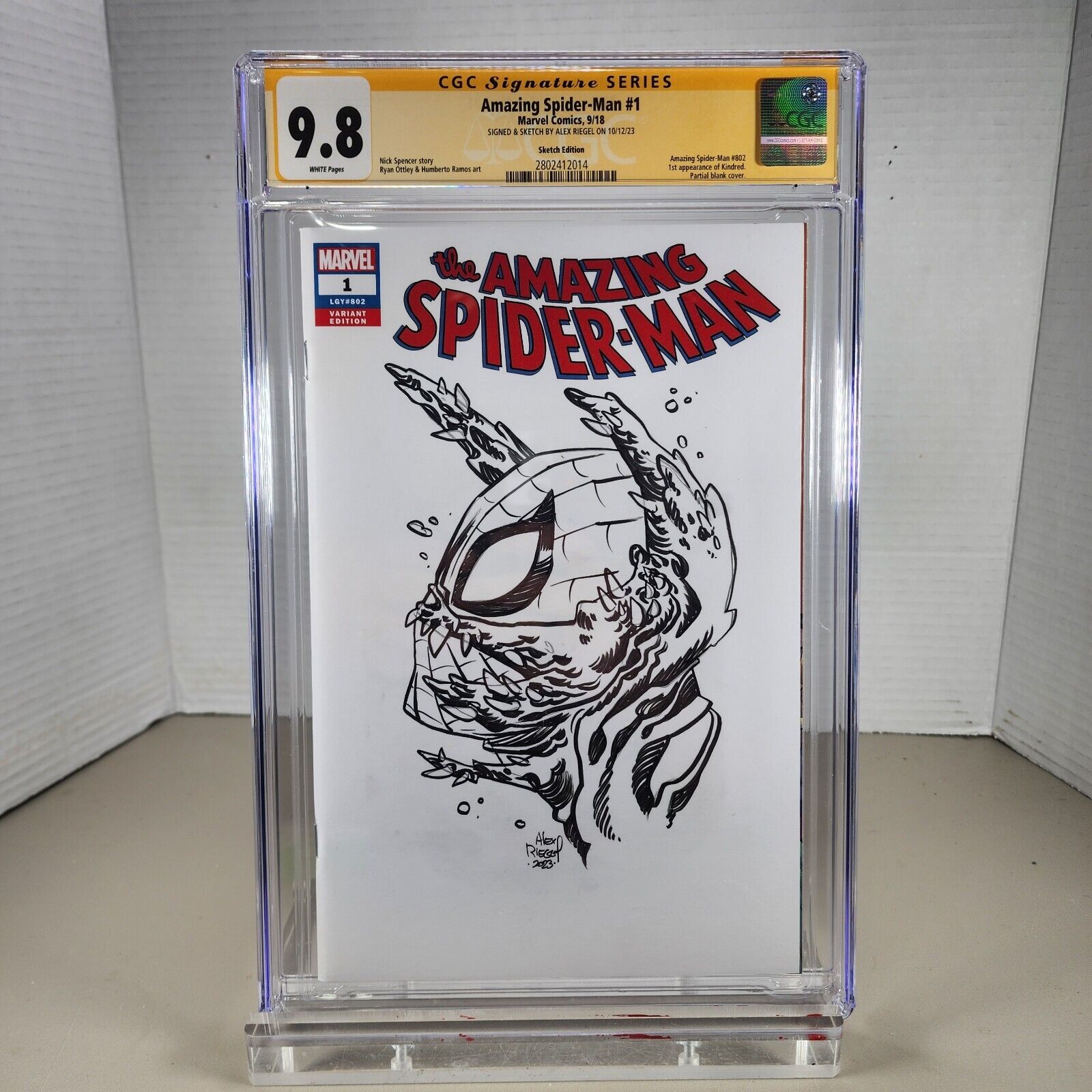 Amazing Spider Man 1 CGC 9.8 SS Vernomized Spiderman Sketch Alex Riegel ART