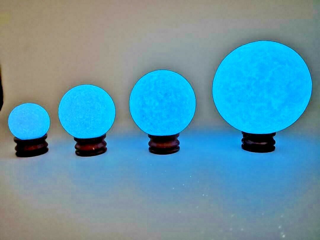 Blue Glow-In-The-Dark Balls Crystal Glass Luminous Sphere Stone + Free Stand US