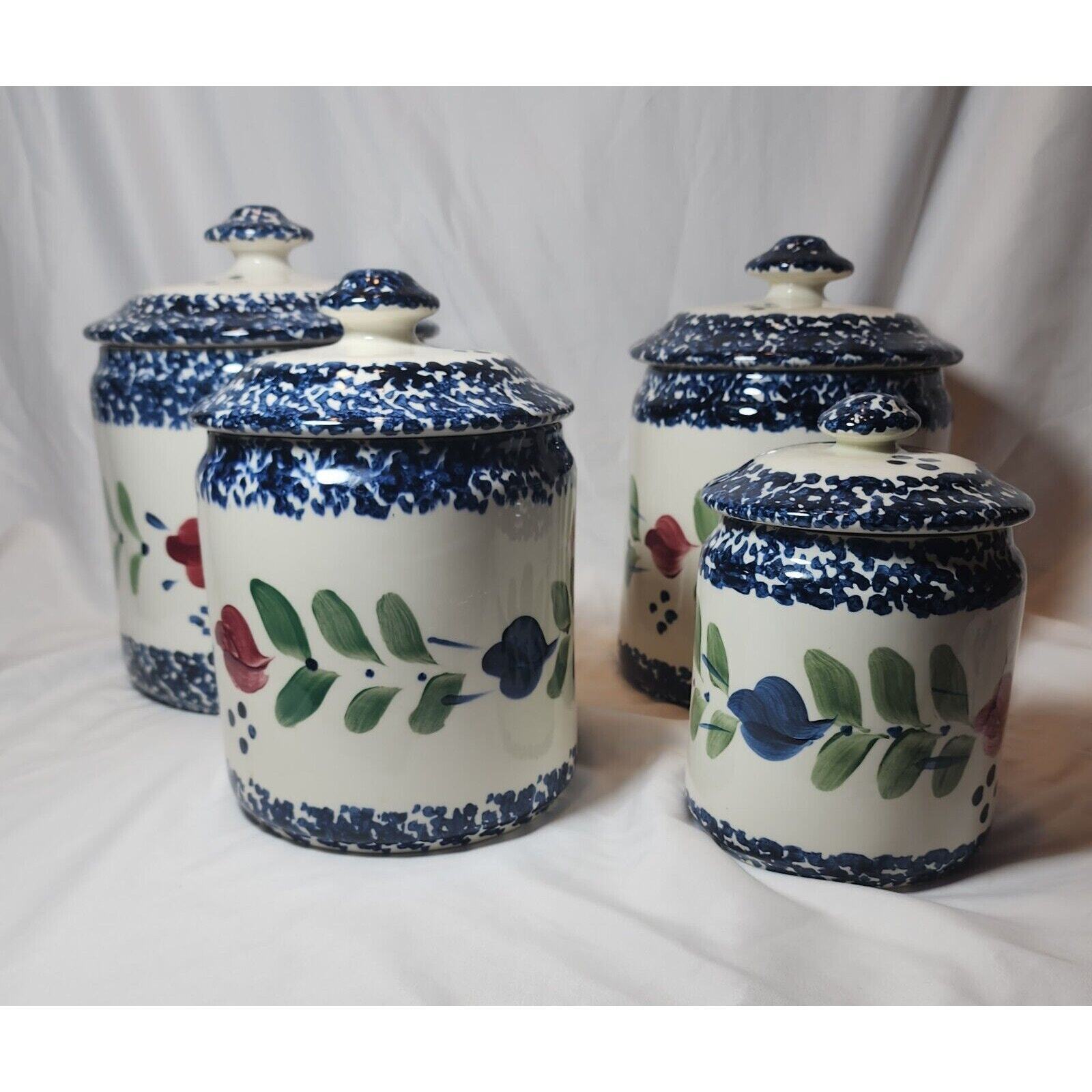 Gail Pittman 4 Ceramic Lidded Canisters 1988 Signed 8.5