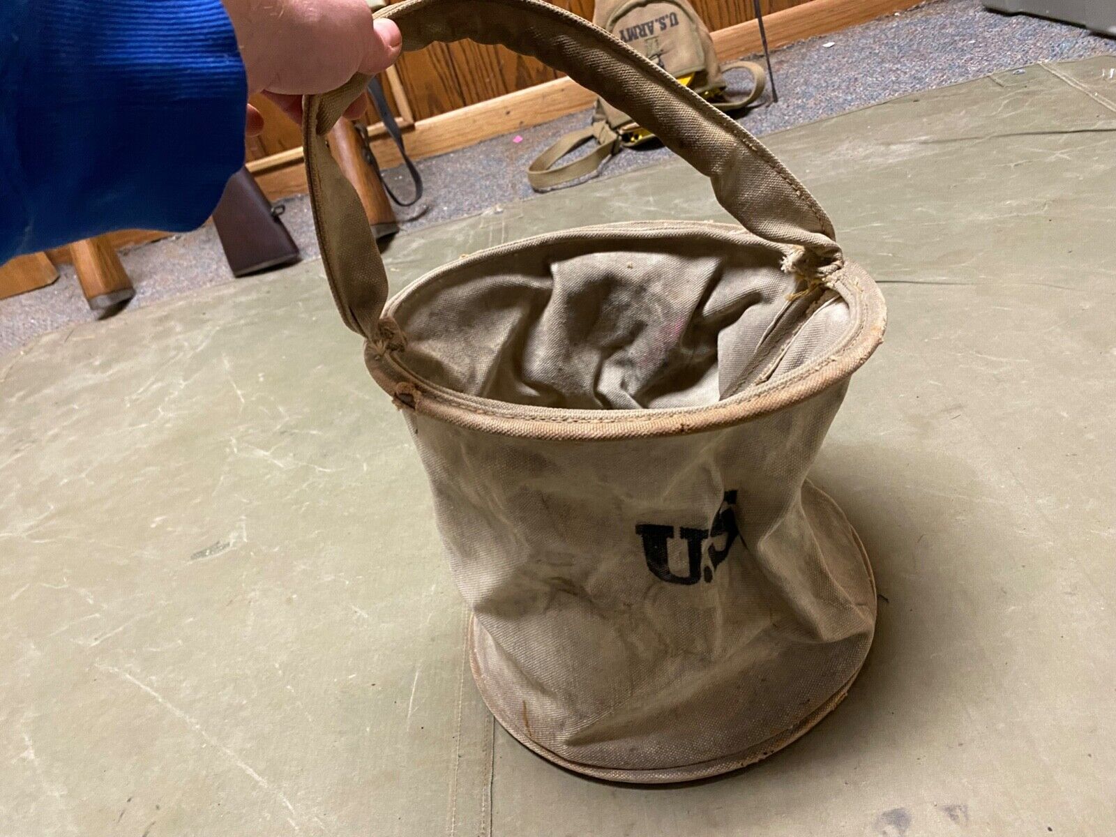 ORIGINAL WWI WWII US ARMY M1910 WATER COLLAPSIBLE FOLDING BUCKET-DATED 1918