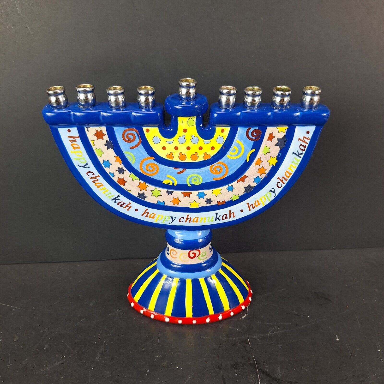 Jacob Rosenthal Menorah Judaica Happy Chanukah Hanukkah Handpainted Ceramic