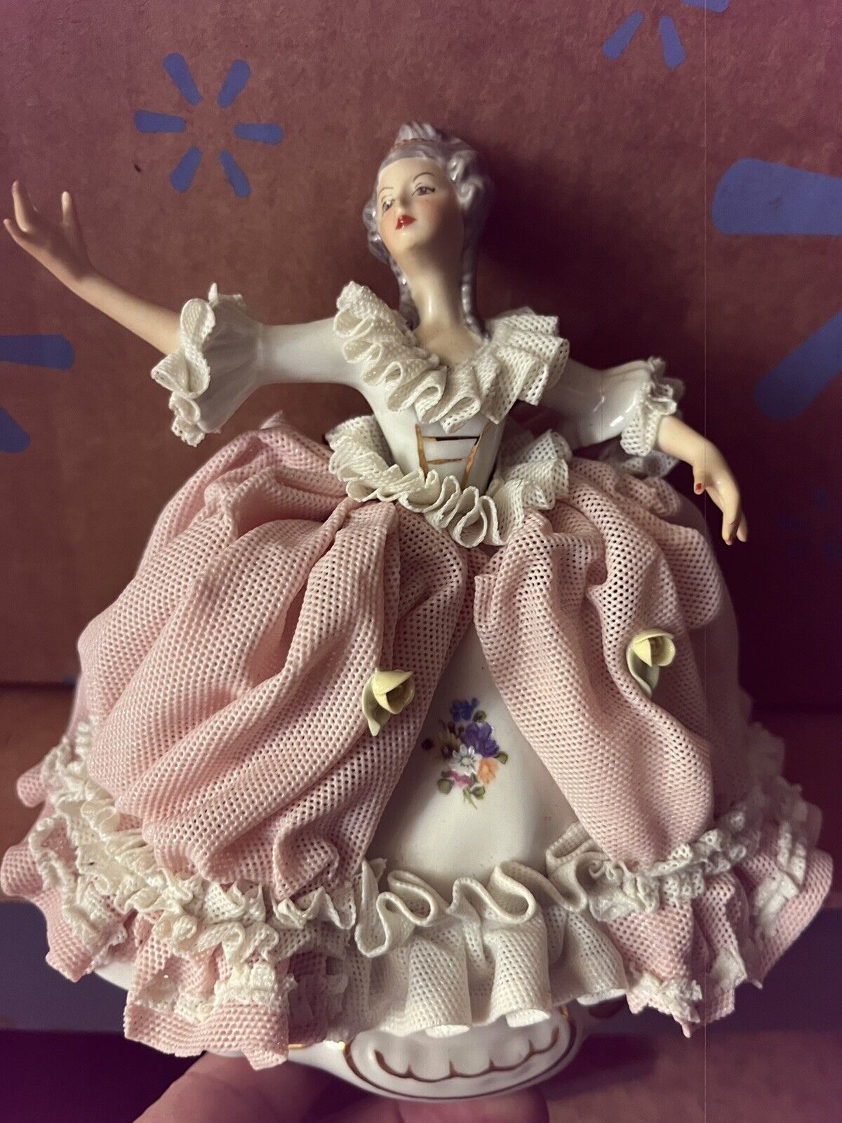 Vintage Dresden Porcelain Lace Figurine - Lady Sitting In Chair