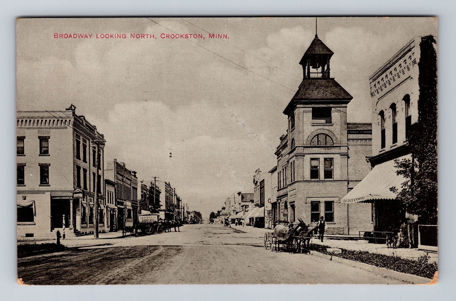 Crookston MN-Minnesota, Broadway Looking North, Vintage c1909 Postcard