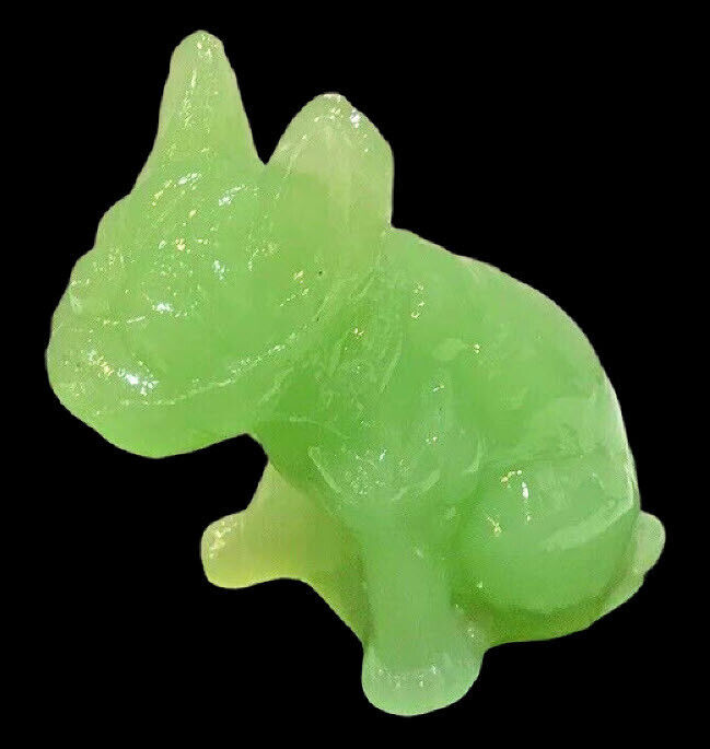 Jadeite or Jade Art Glass Boston Terrier /Pug/Bull Dog Figurine Green Vintage