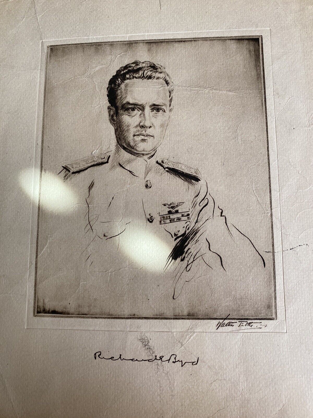 Vintage And Rare Autographed Drawing Of Famous U S Naval Aviator Richard Byrd