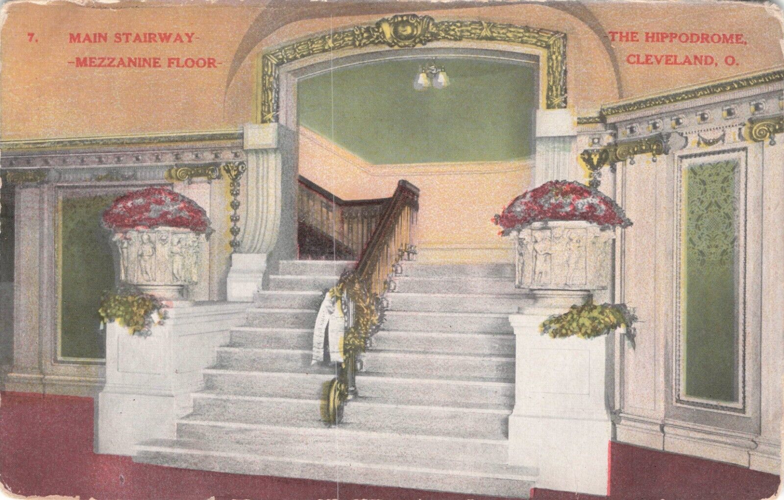Vintage Postcard Cleveland Ohio OH The Hippodrome Main Stairway Staircase 536