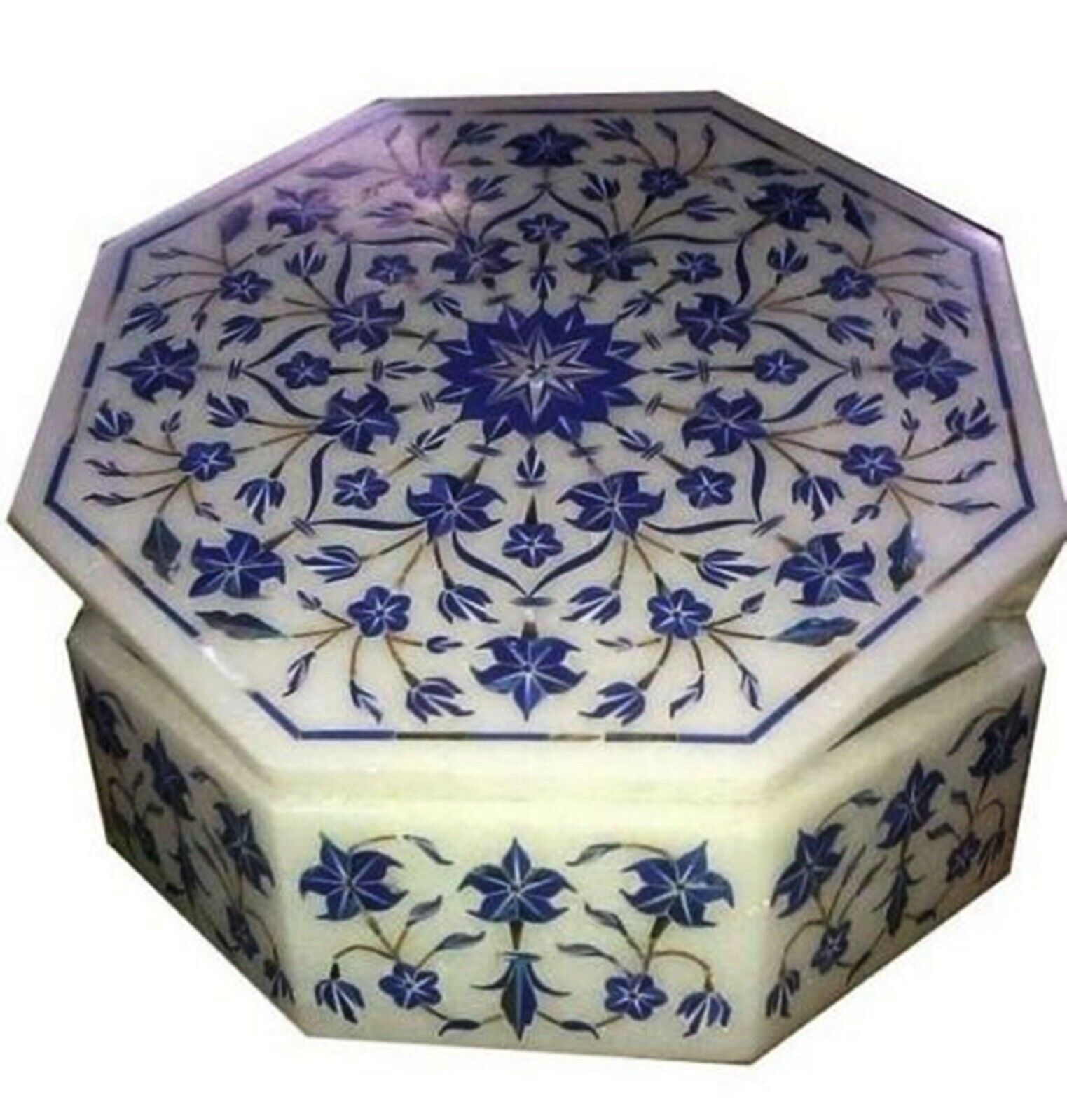 White Marble Trinket Box Floral Pattern Inlay Work Jewelry Box with Elegant Look
