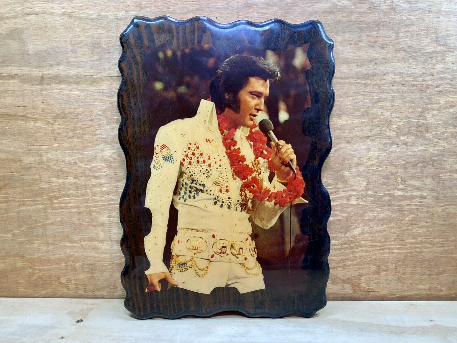Vintage 1973 Elvis Aloha From Hawaii Wooden Plaque 22” X 15”