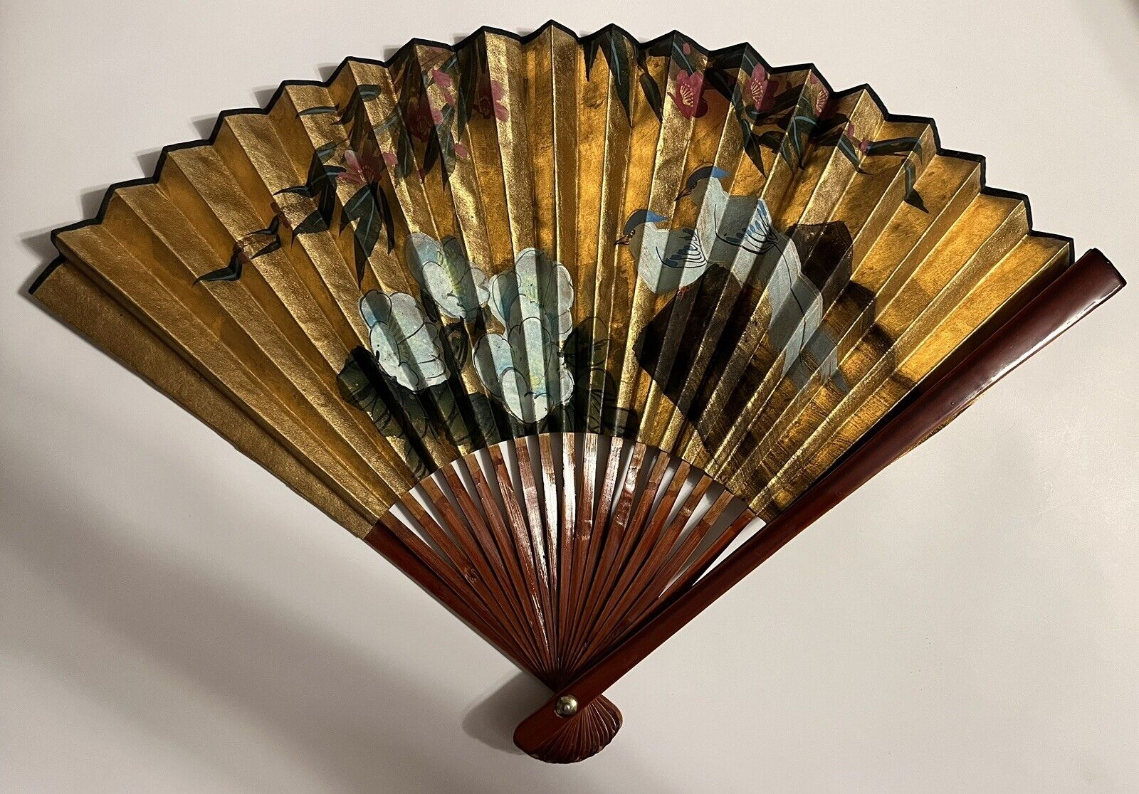 Vtg Oriental Asian Folding Fan Wall Art 16\