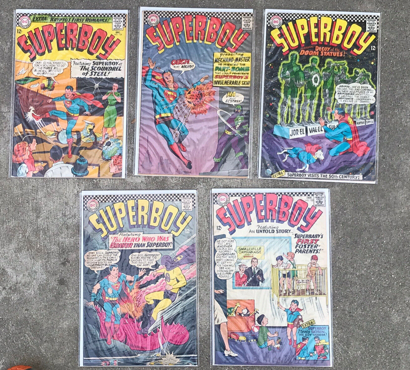 Superboy. Silver age run # 132 to 136. Range From 8.5 To 7.0. DC Comics.