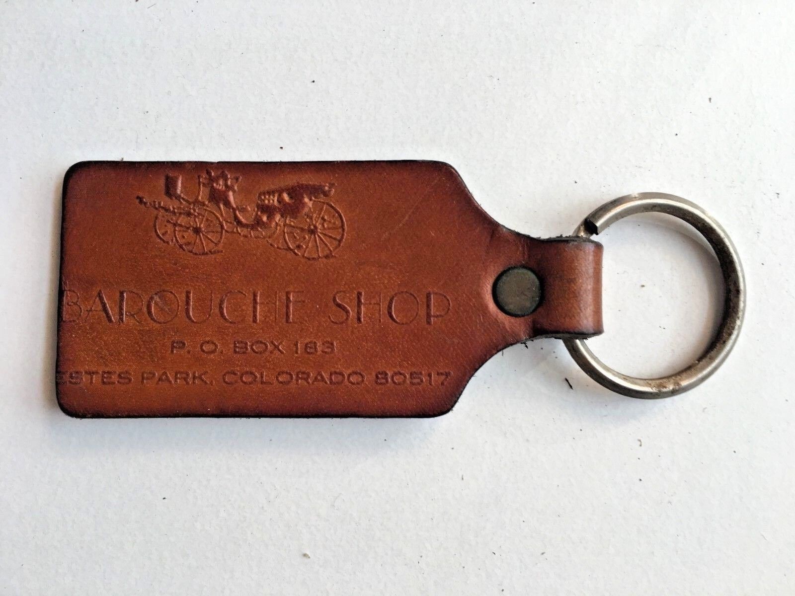 Vintage VTG Genuine Stamped Leather Keychain Barouche Shop Estes Park Colorado