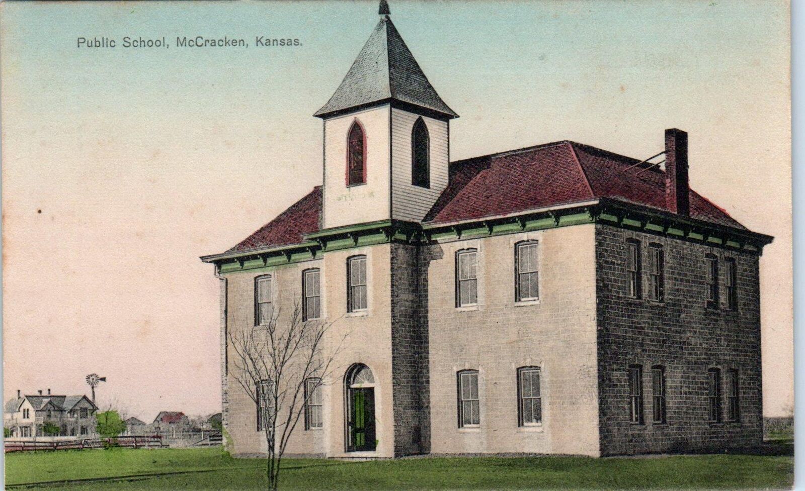 McCRACKEN, KS Kansas    PUBLIC  SCHOOL      c1910s    Handcolored    Postcard