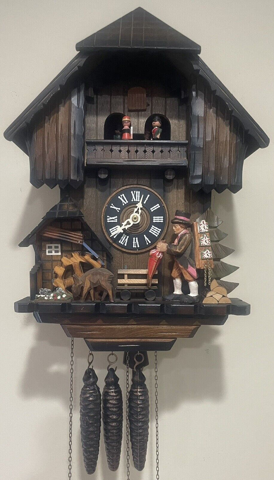 Albert Schwab Handcrafted Black Forest German Man Walking Musical Cuckoo Clock
