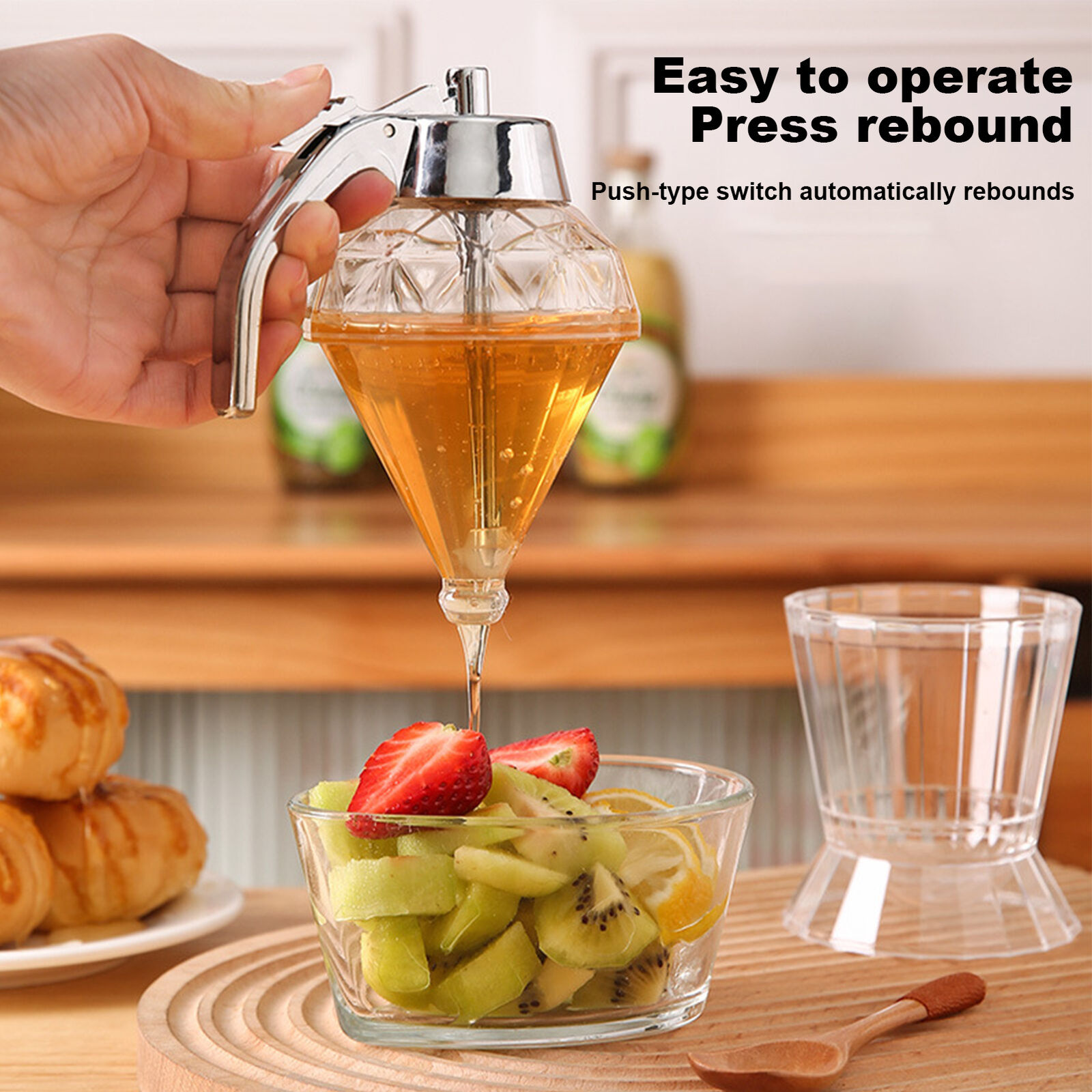 Honey Dispenser No Drip Glass Maple Syrup Dispenser Glass Honey Jar with Stand