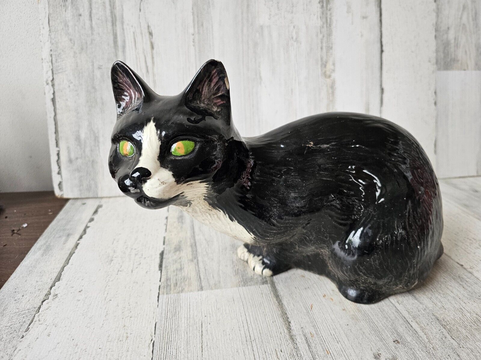 Vintage ceramic life-size cat Halloween black home decor unique prop