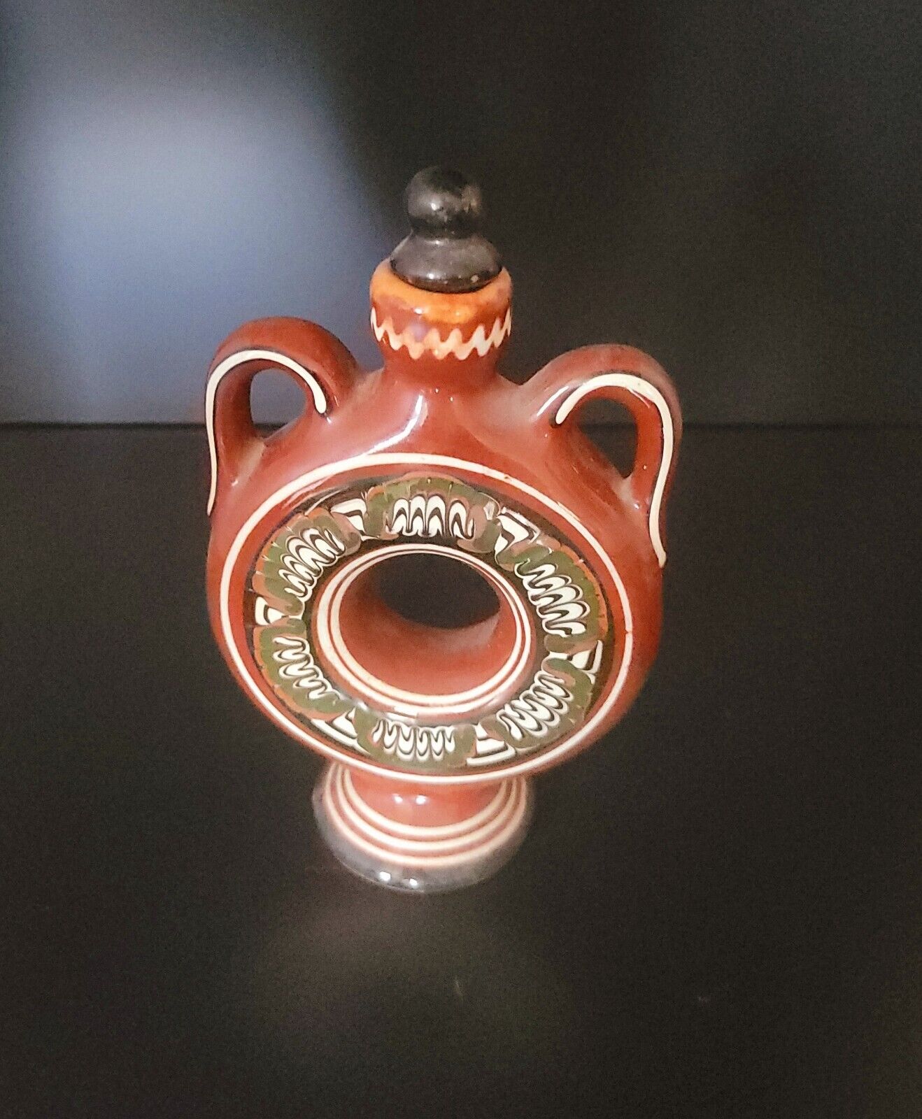 Rare Vintage Ukrainian Ceramic Decanter Goblet/ Flask Hutsul Jug Kuman
