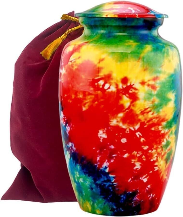 Tie Dye URN Cremation for Adult Human Ashes with Velvet Bag Large Urn 200 LBS