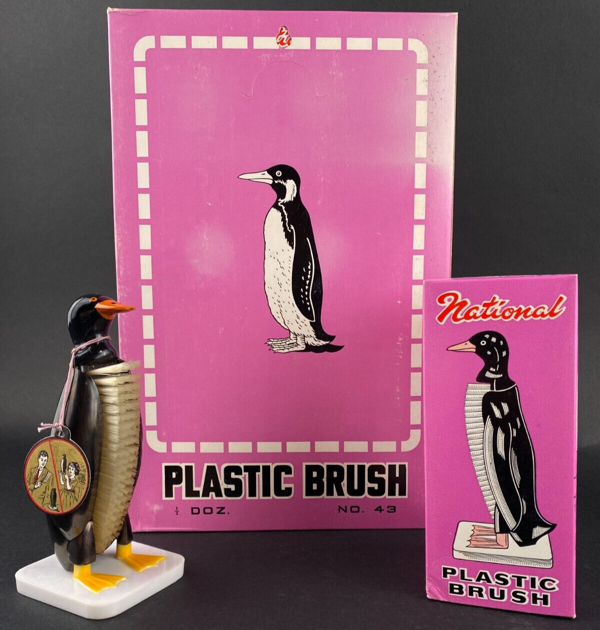 Vintage National Plastics Penguin Nylon Brush 6 Pack Box Store Display New