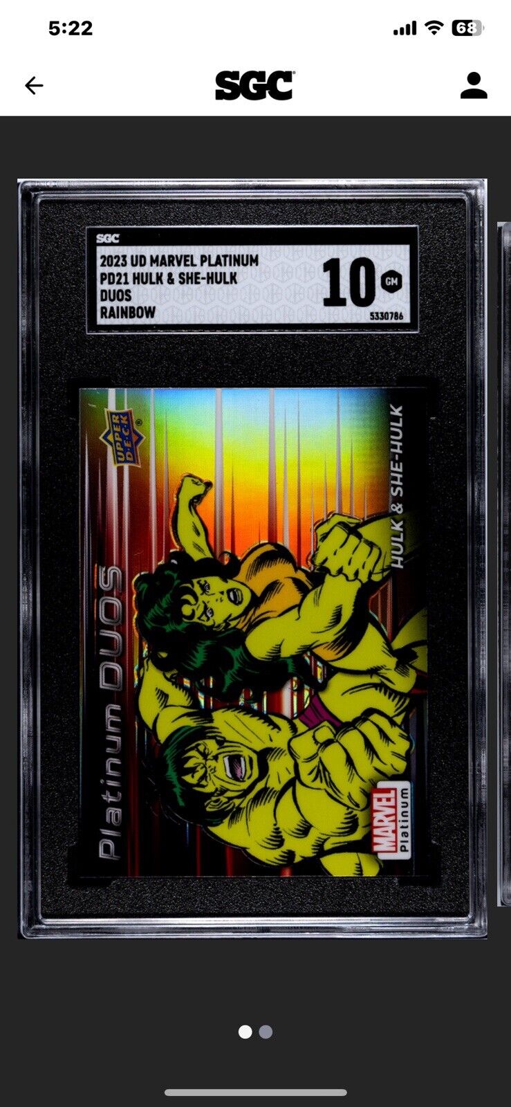 2023 Upper Deck Marvel Platinum Duos Rainbow PD21 The Hulk & She-Hulk 🔥SGC 10🔥