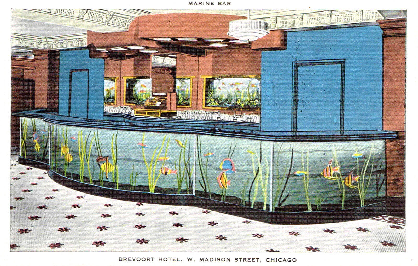 Vintage Brevoort Hotel Marine Bar Postcard Chicago Illinois New