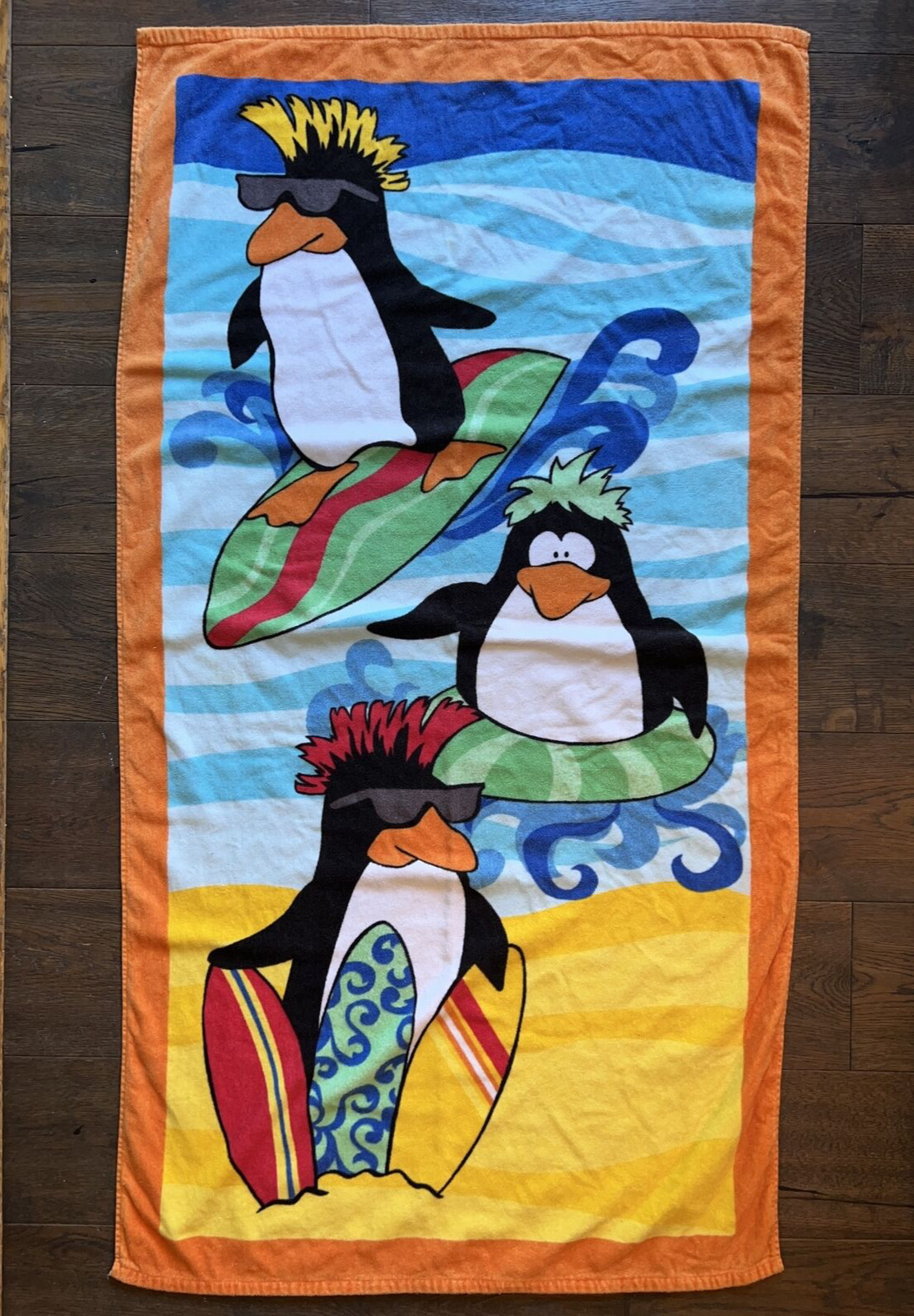 Disney Club Penguin RARE Original Beach Towel~ Surf Waves Water Pool Bath 30x55