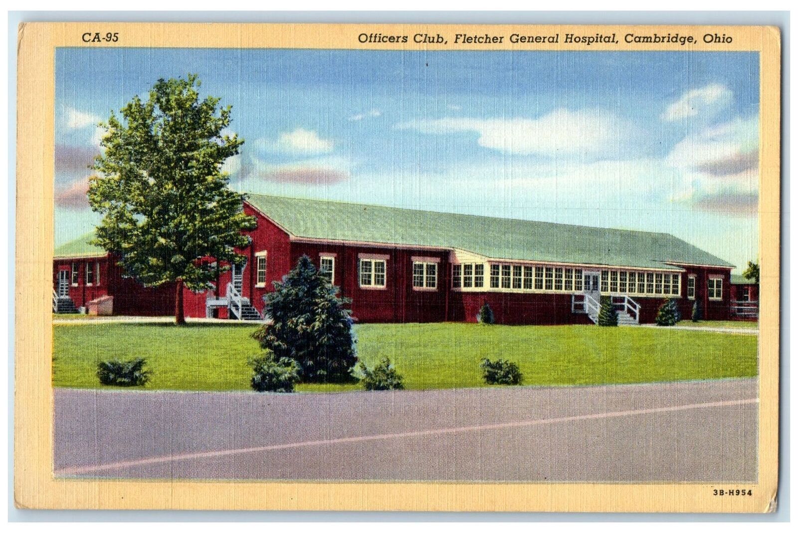 c1940's Officers Club Fletcher Hospital Building Entrance Cambridge OH Postcard