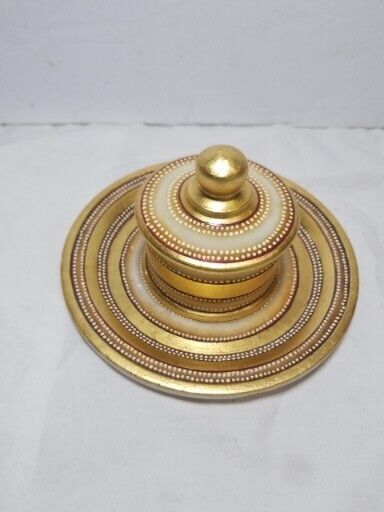 Vintage Stone Carved Gold Gilded Indian Jewelry Or Makeup Box