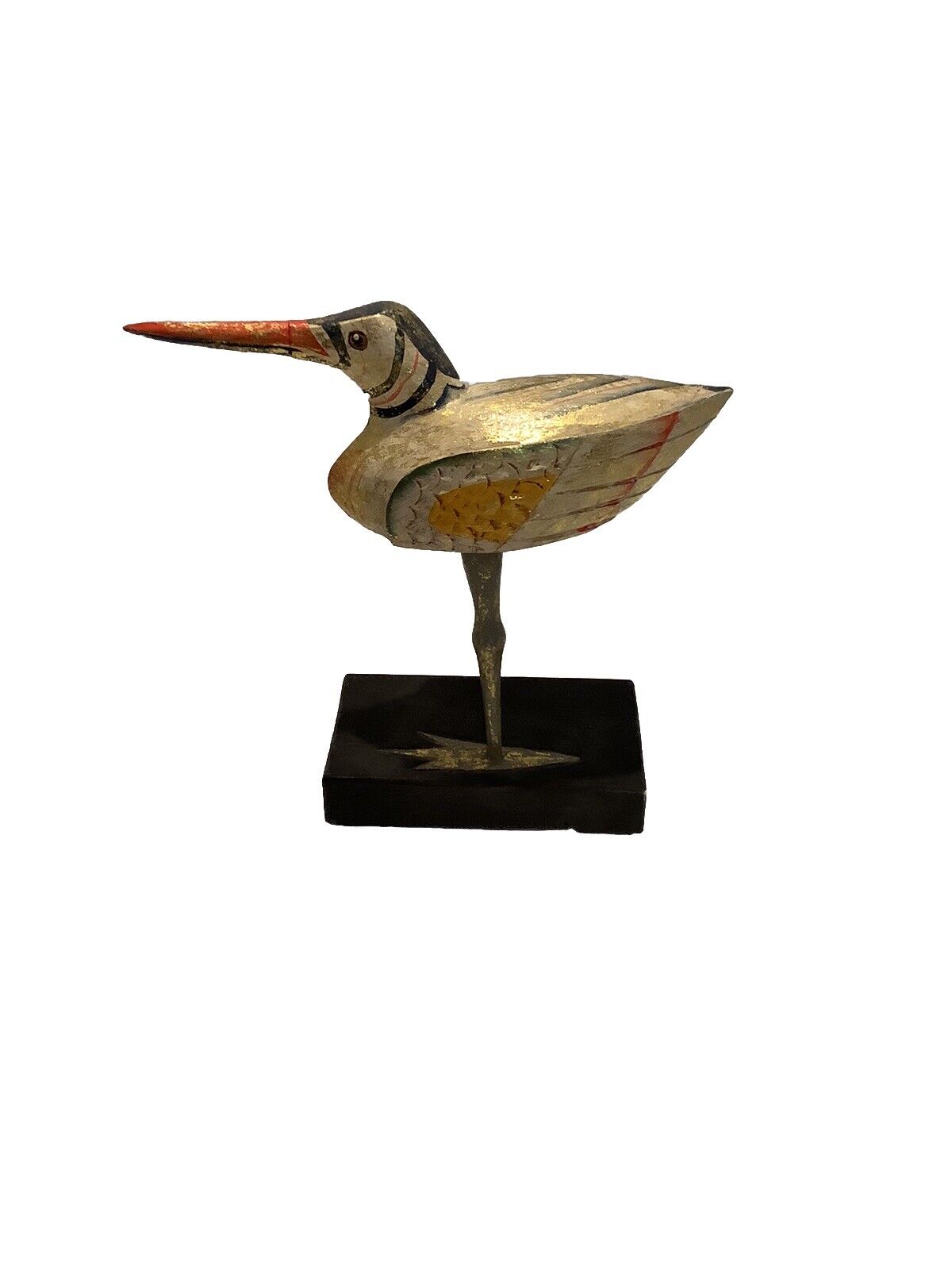 Beautiful Hand Carved/Painted Sandpiper Bird  On Wood Base Unsigned